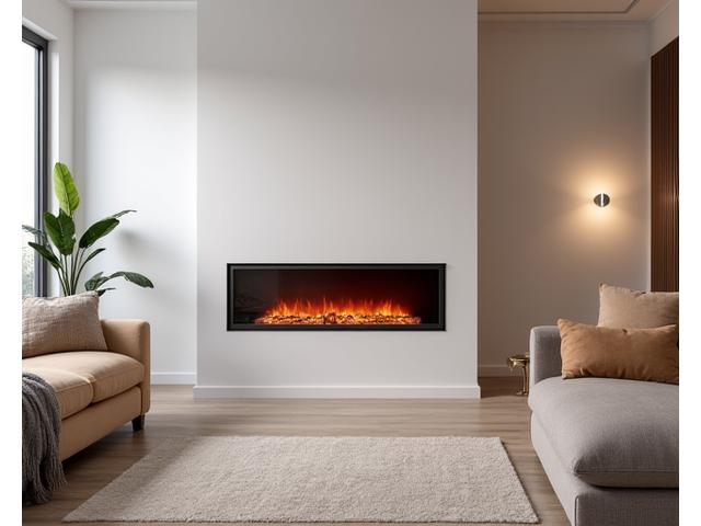 Apartamento con chimenea eléctrica slim para espacios reducidos